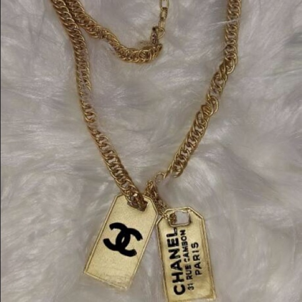 Chanel dog tag necklace